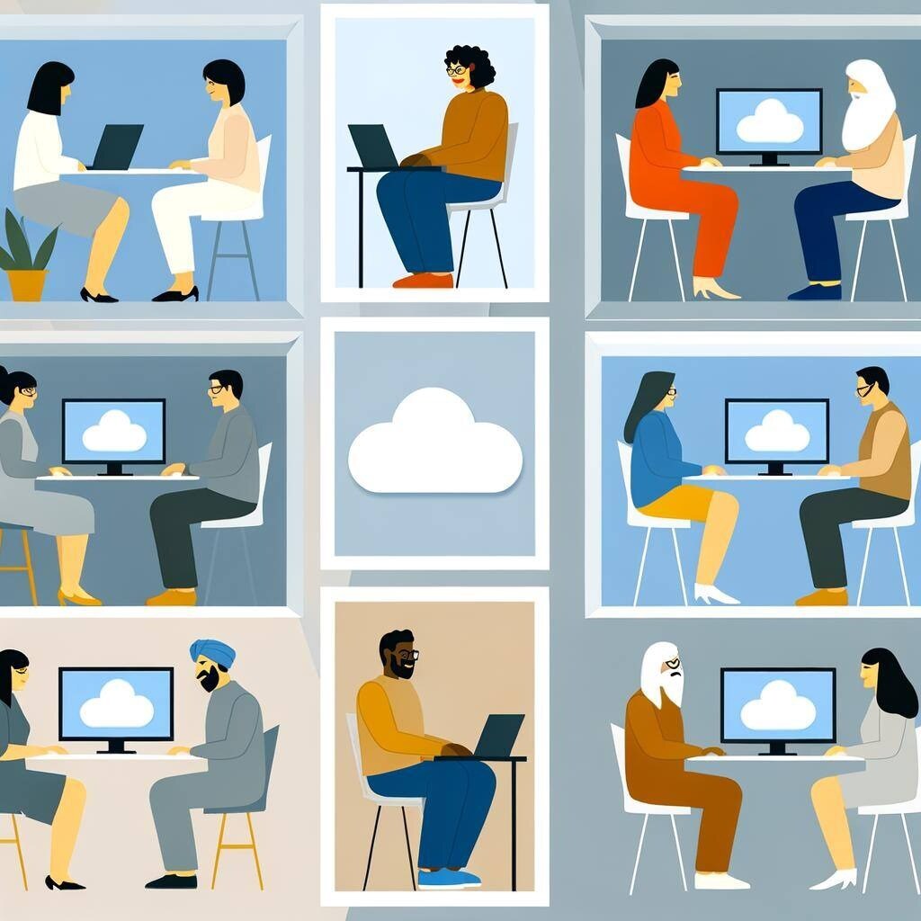equipo colaborando remotamente en el mundo con platafroas de nube-2-1 equipo colaborando remotamente en el mundo con platafroas de nube-2-1