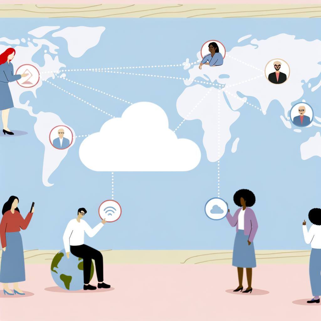 equipo colaborando remotamente en el mundo con platafroas de nube-3 equipo colaborando remotamente en el mundo con platafroas de nube-3